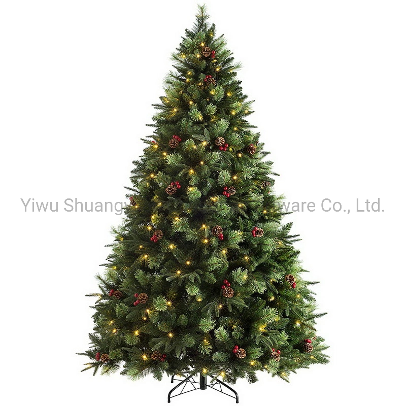 120-300cm Green PE PVC Artificial Christmas Tree with Leaf Pinecone Snow Red Berry Home Decoration Christmas Gift