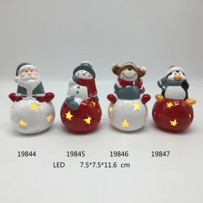 Artigianato in ceramica dipinta a mano, assortimento di Babbo Natale con LED, portacandele per decorazioni natalizie